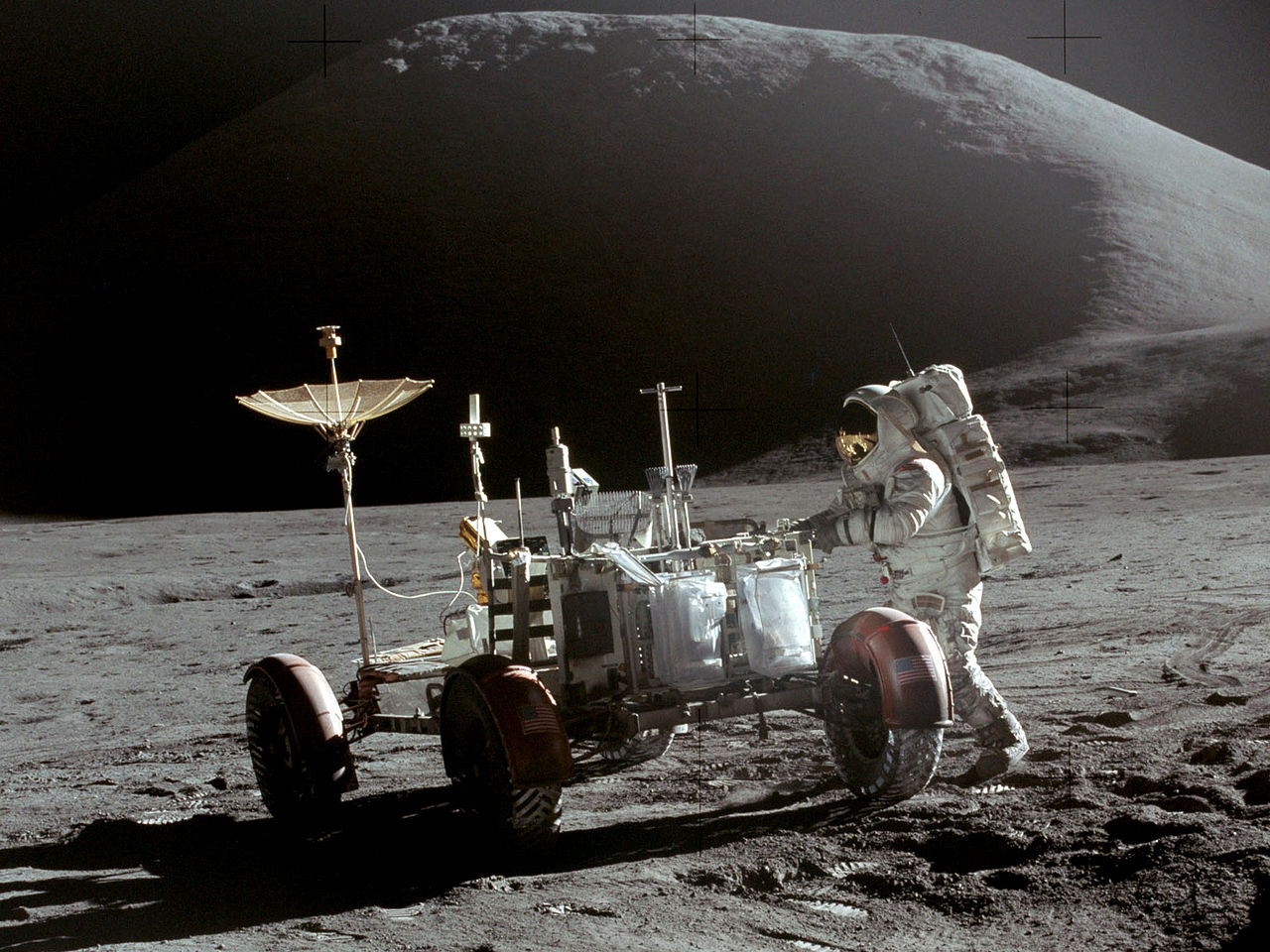 Astronaut Jim Irwin of Apollo 15 with the Apennines mountains in the background (credit:- NASA)