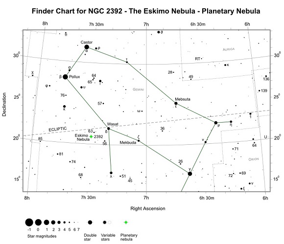 Finder Chart for NGC 2392 (Caldwell 39)