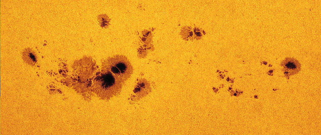 A group of sunspots as imaged on July 7, 2012 (credit:- NASA Goddard Space Flight Center / Alan Friedman)
