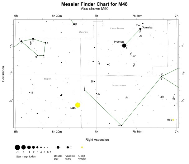 Finder Chart for M48 (also shown M50) (credit:- freestarcharts)