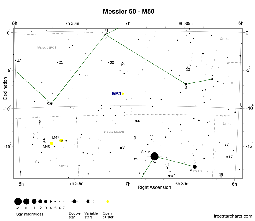 Finder Chart for M50 (credit:- freestarcharts)