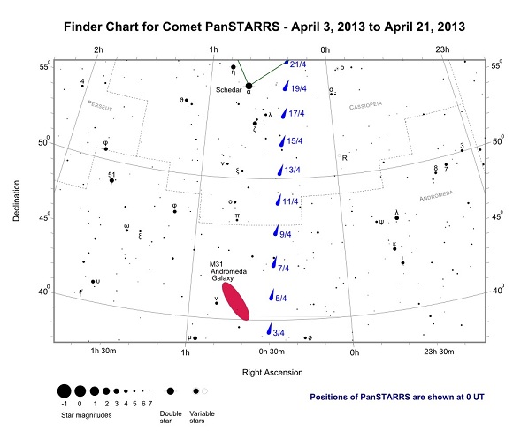 Finder Chart for Comet PanSTARRS - April 3, 2013 to April 21, 2013