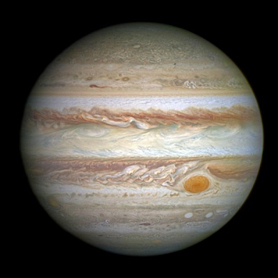 Jupiter as imaged by Hubble Space Telescope on April 21, 2014 (credit:- NASA, ESA, and The Hubble Heritage Team (STScI/AURA))