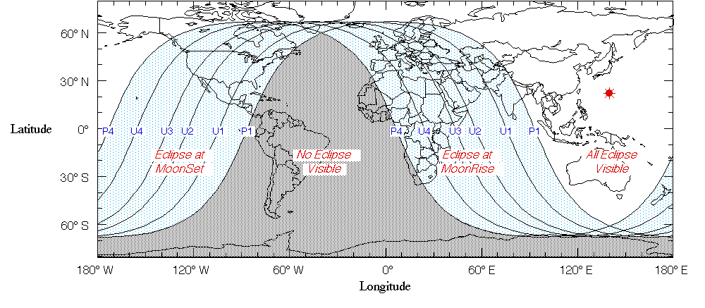 Total Lunar Eclipse Visibility Chart (Fred Espenak NASA)