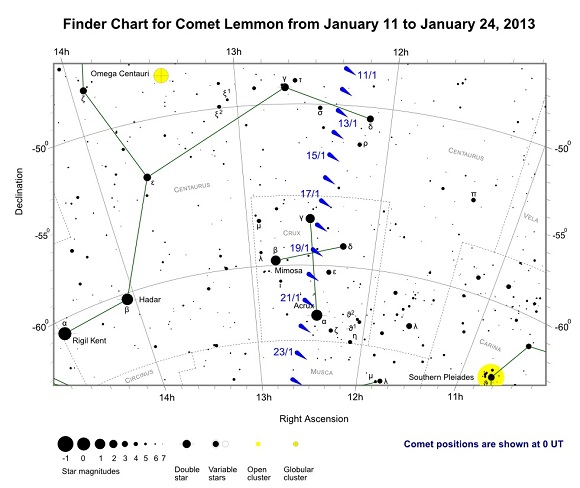 Finder Chart for Comet Lemmon from January 11 to January 24, 2013