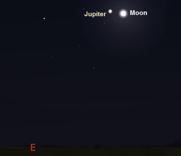 Jupiter and the Moon as seen from New York, USA in early evening on March 21, 2016 (credit - freestarcharts) Jupiter and the Moon as seen from New York, USA in early evening on March 21, 2016 (credit - freestarcharts)