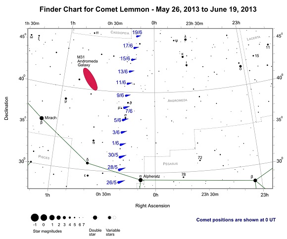 Finder Chart for Comet Lemmon from May 26 to June 19, 2013
