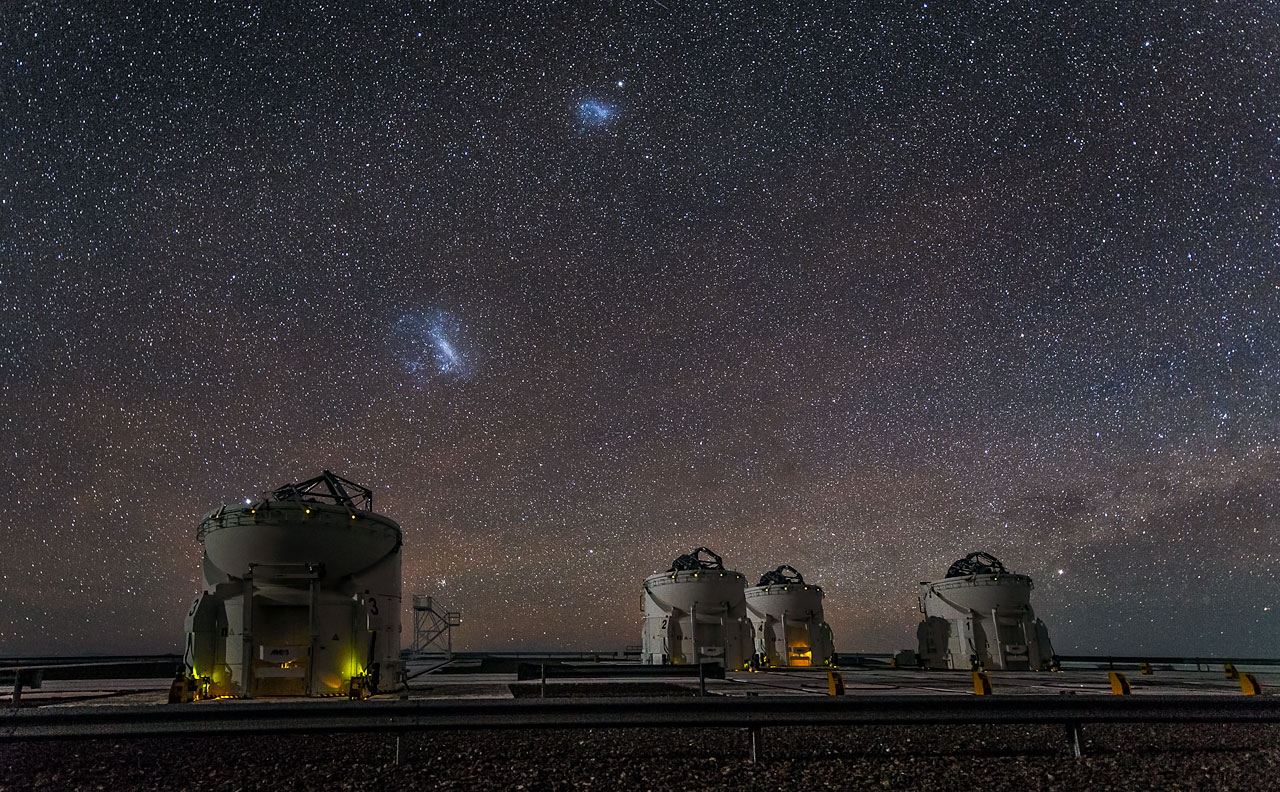 Large and Small Magellanic Clouds over ESO's Paranal Observatory (credit:- ESO)