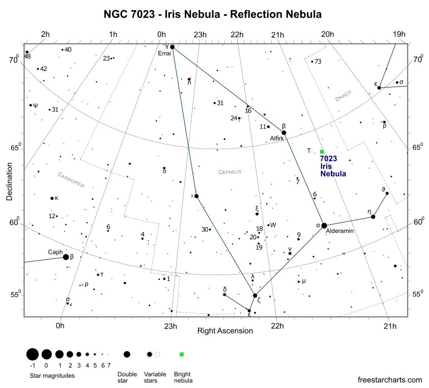 Finder Chart for NGC 7023 (credit:- freestarcharts)